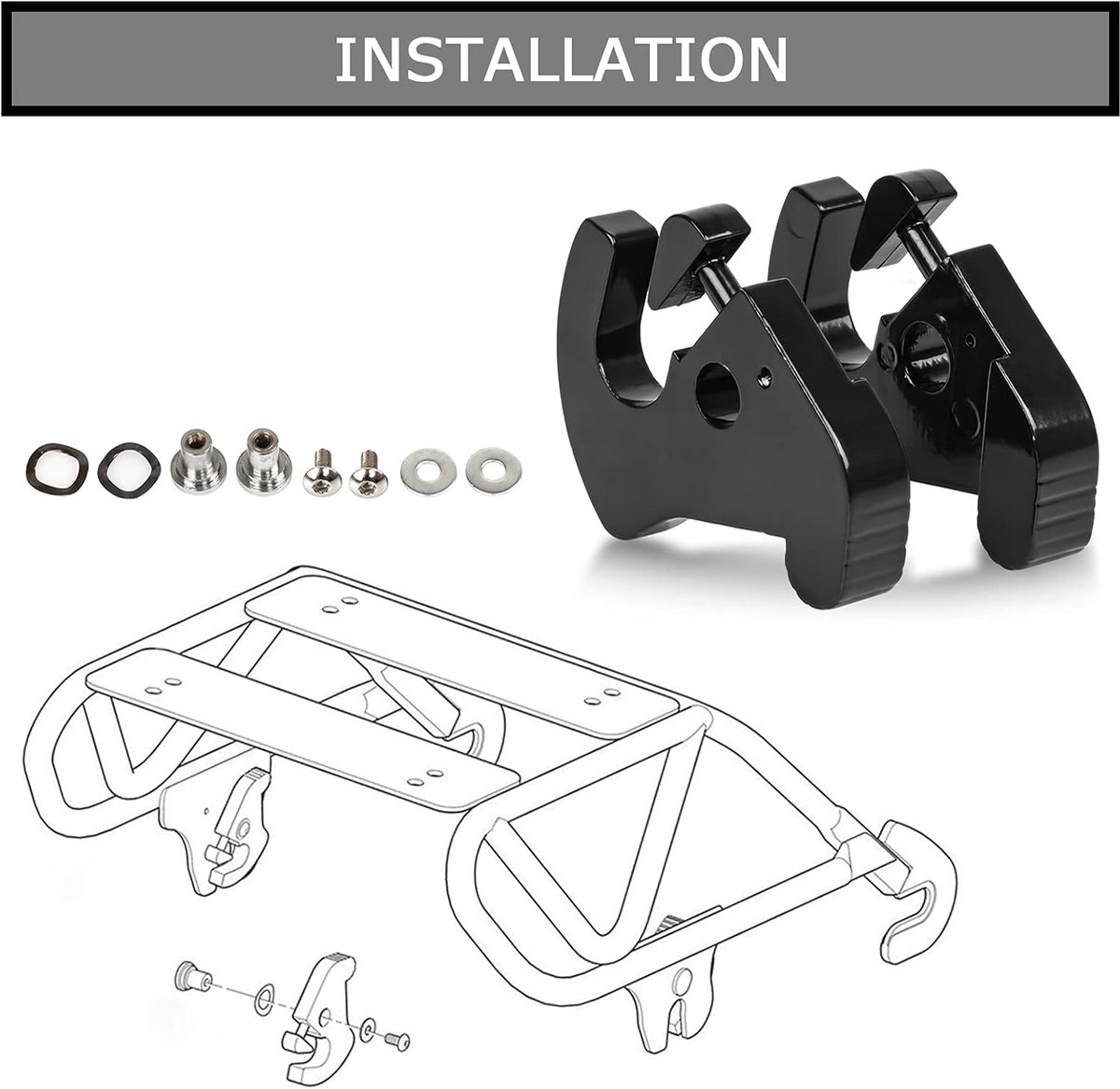 SnelShoppen - Sissy Bar Mounting Set voor Pannier Rack, Aluminium Zwart, Verwijderbaar, Geschikt voor Electra Road, Street Glide, Road King, Softail,