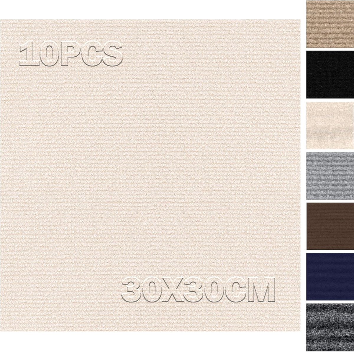 SnelShoppen - Carpet Tiles 30 x 30 cm Zelfklevend - Set van 10 - 0.9 m² Vloerbedekking, Tapijttegels voor Thuis, Kantoor en Commercieel Gebruik, Beige
