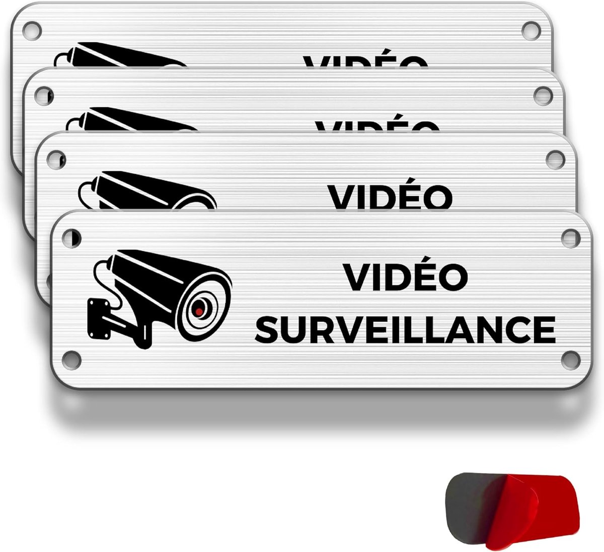 SnelShoppen - Video Surveillance Panel Aluminium Reflecterend 15 x 5 cm voor Camera Beveiliging en Gezinsveiligheid, Binnen en Buiten Gebruik