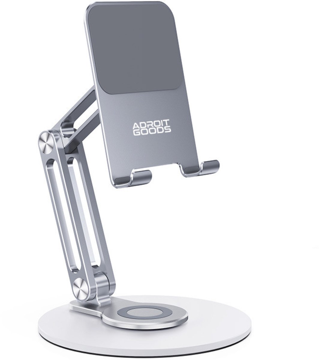 AdroitGoods Verstelbare Telefoon Tablet Standaard 360° Draaibaar Opvouwbaar Bureauhouder Metaal Universeel Smartphone iPad Houder - Grijs