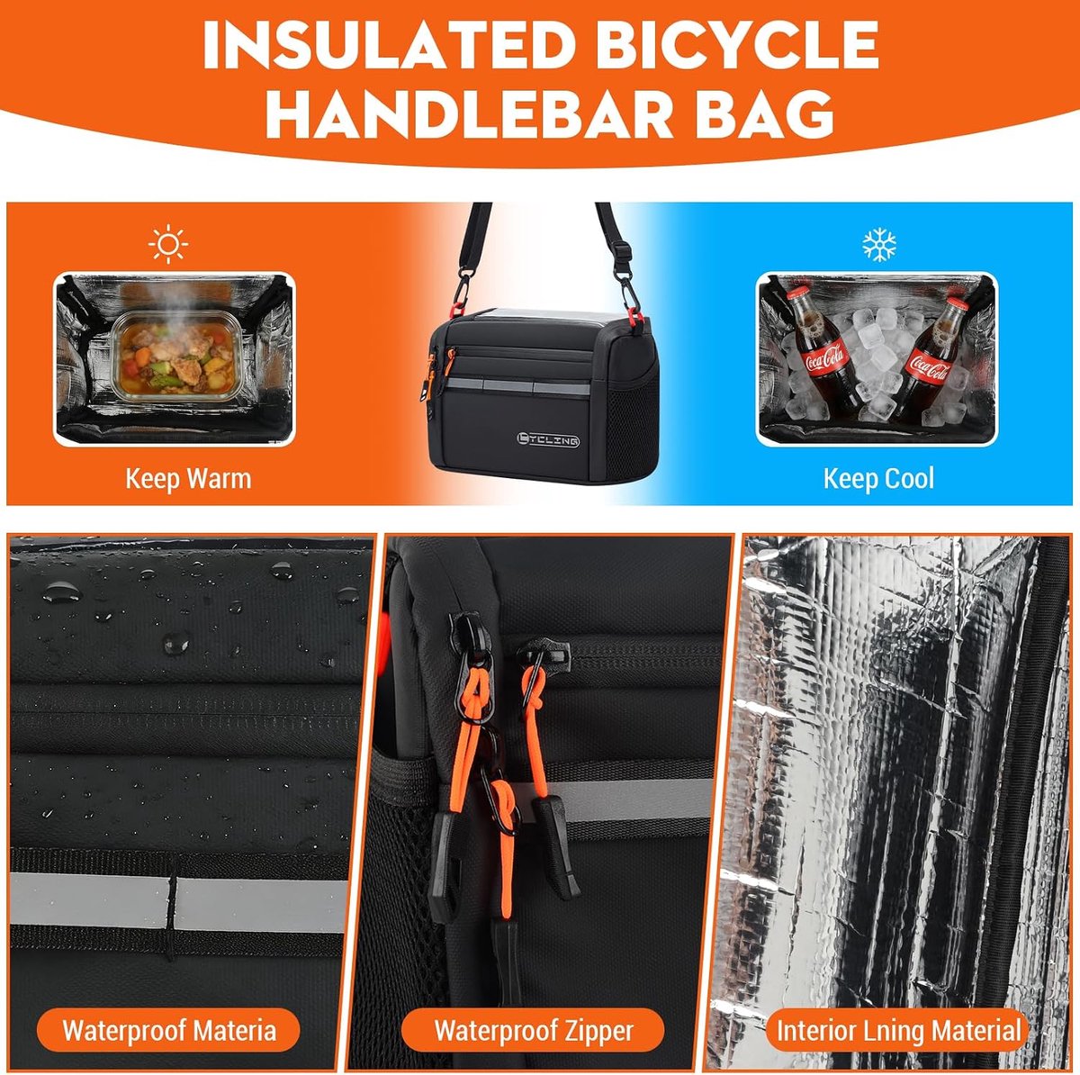 SnelShoppen - Fiets Handvat Tas - Waterdicht, Lichtgewicht, Ruime Opbergruimte, Ideaal voor Fietstochten, Wandelen, Sport, Zwart, Voor Smartphones en