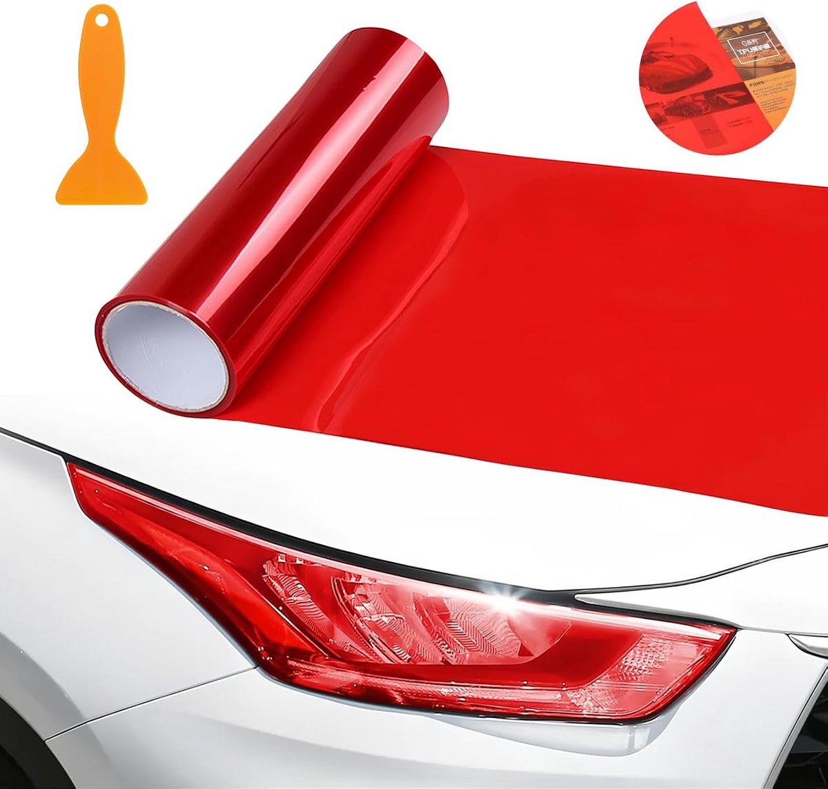 SnelShoppen - Car Window Colour Film 120x30 cm - Rode Hoofdlicht Film - Waterdichte Tinted Film voor Auto Lampen en Mistlampen - Beschermende Vinyl Fo