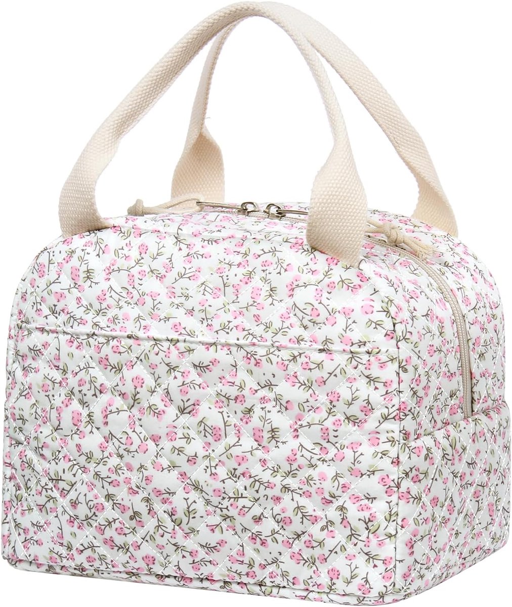 SnelShoppen - Lunch Bag Dames Corduroy, Levensduur Verlengende Koeltas, Lekvrije Thermo Lunch Tas, Handtas voor Werk, Reizen, Kantoor, Picknick, Roze
