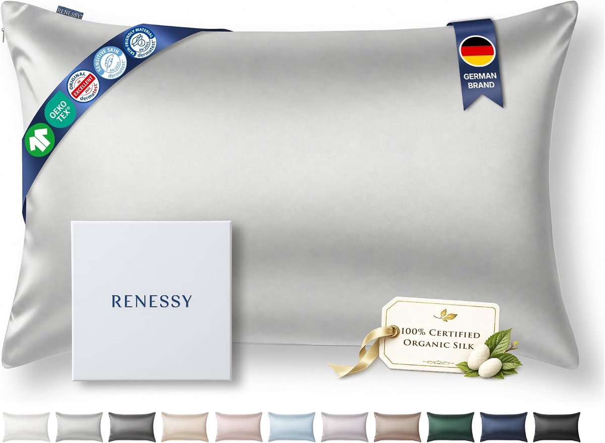 SnelShoppen - Kussensloop 100% Biologische Zijde 50x70 cm - 22 Momme Mulberry Zijde, Oeko-Tex gecertificeerd - Luxe voor Haar en Huid, Lichtgrijs, 1 S