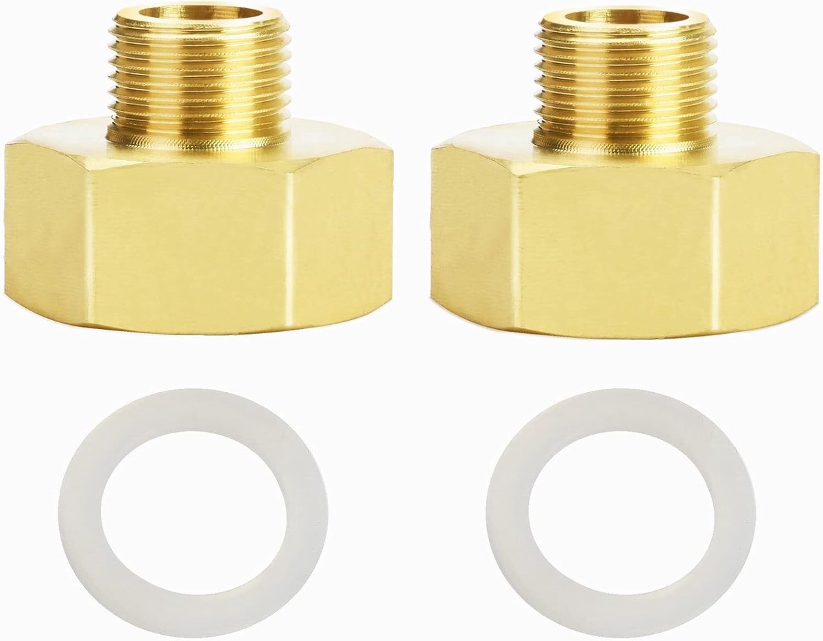 SnelShoppen - Brass Reducer 3/8 inch naar 3/4 inch, AG/IG Reducer Verbinder, 2 Stuks Messing Fittingen met Dichtingen voor Tuin, Water en Sprinklersys