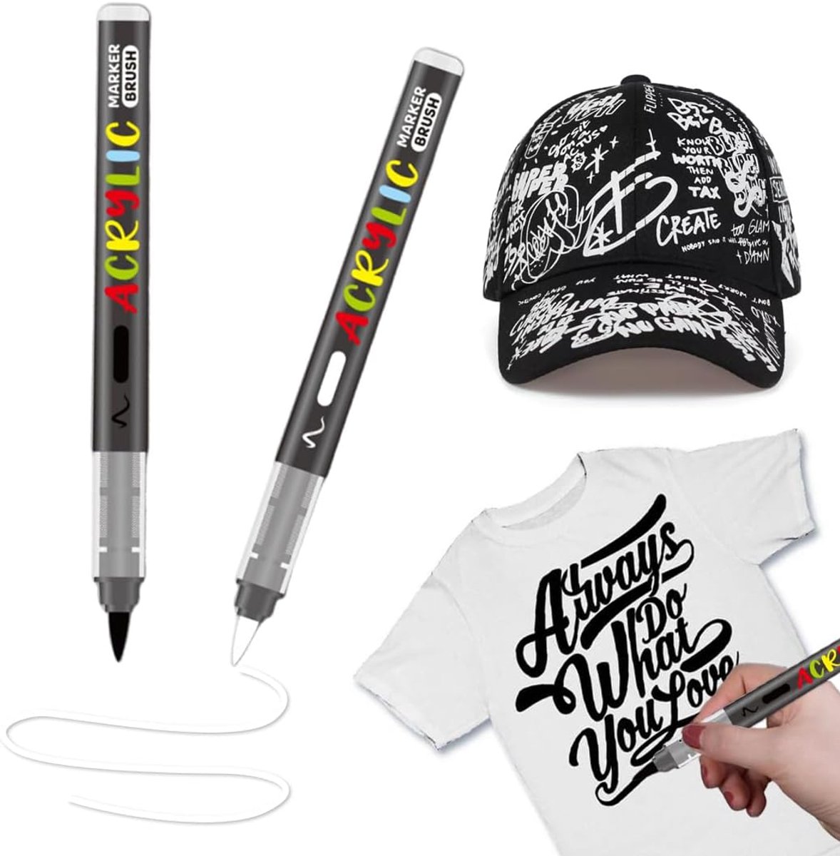 SnelShoppen - 2 Stuks Indelible Permanent Markers - Watervaste Textielmarkers in Wit en Zwart - Perfect voor Canvas, Hout, Keramiek, en Meer - 1-5mm L
