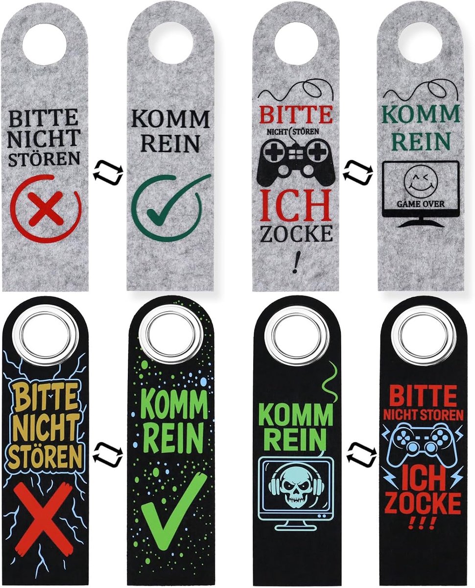 SnelShoppen - Do Not Disturb Bord Set van 4 - Felt Deurhanger voor Kinderen - Voor Gamers Jongens en Meisjes - Dubbelzijdig - Met Metalen Versterking