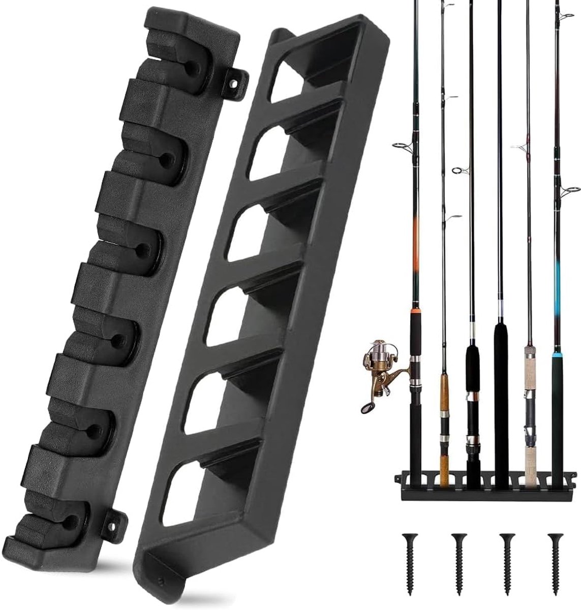SnelShoppen - Fishing Rod Holder voor Werkplaats - 2 Paar Verticale Deur met Antislip Opslagrek voor Garage, Boot, Wandrek met 6 Poles - Verstelbare M