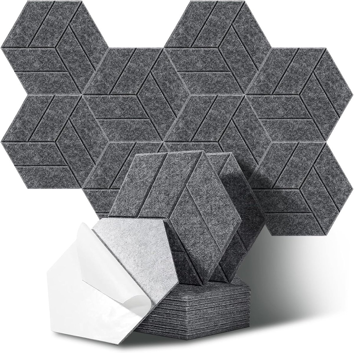 SnelShoppen - 12Pcs Hexagon Zelfklevende Geluidsabsorberende Panelen - Akoestische Schuimwandpanelen voor Geluidsstudio, Kantoor, Gaming Room - 30x26x