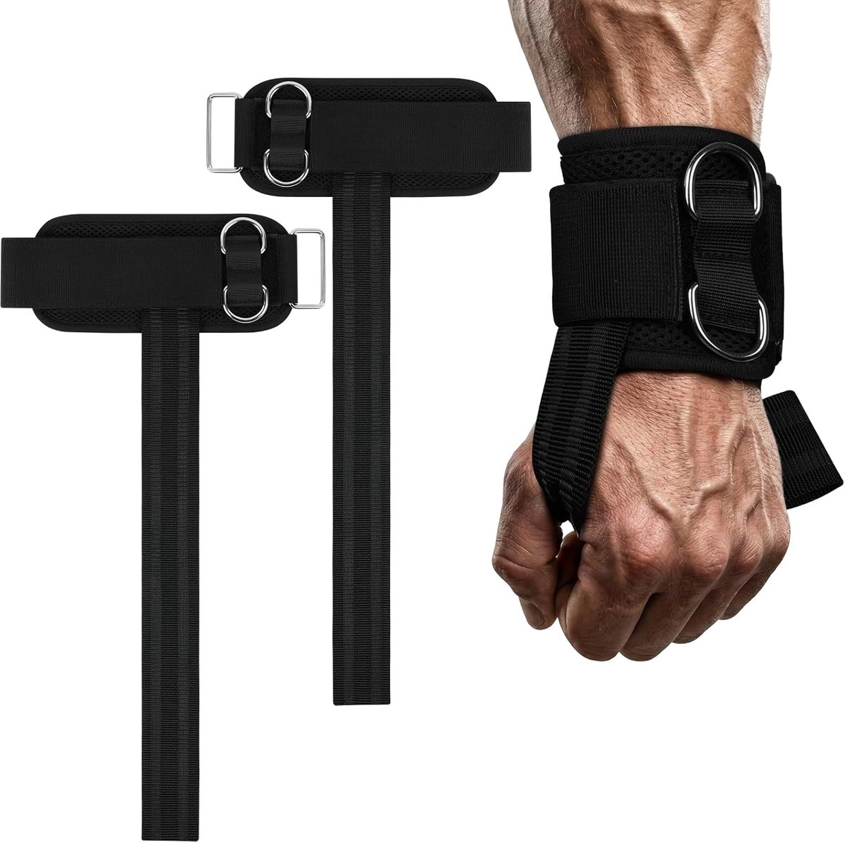 Thijox - Lifting Straps Neopreen Gevoerde Polsbanden voor Gewichtheffen, Verstelbaar met D-ringen, Antislip, Unisex voor Bodybuilding en Krachttrainin