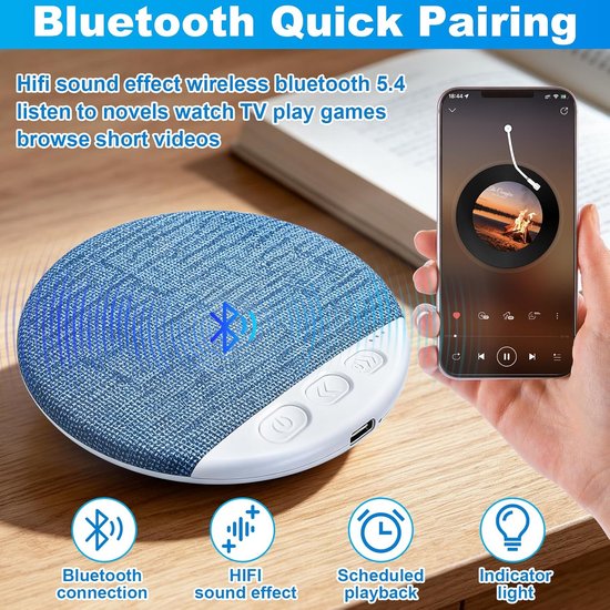 Thijox - Bluetooth kussen luidspreker voor slaap en ontspanning, draadloze mini-luidspreker met stereo-bas, witte ruis, slaaphulp voor smartphone, ide — afbeelding 2