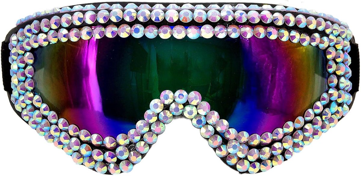 Thijox - Retro Skibril Jaren 80 - Snowboardbril met Kleurrijke Lenskleur - Perfect Accessoire voor Carnaval en Feestjes - Comfortabele Zwarte Elastisc