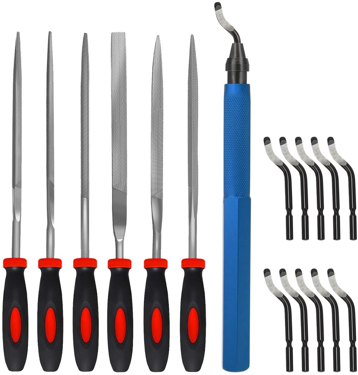 Handmatige ontbraamtoolset met 10 messen en 6 vijlen voor metaalbewerking, koper en aluminium