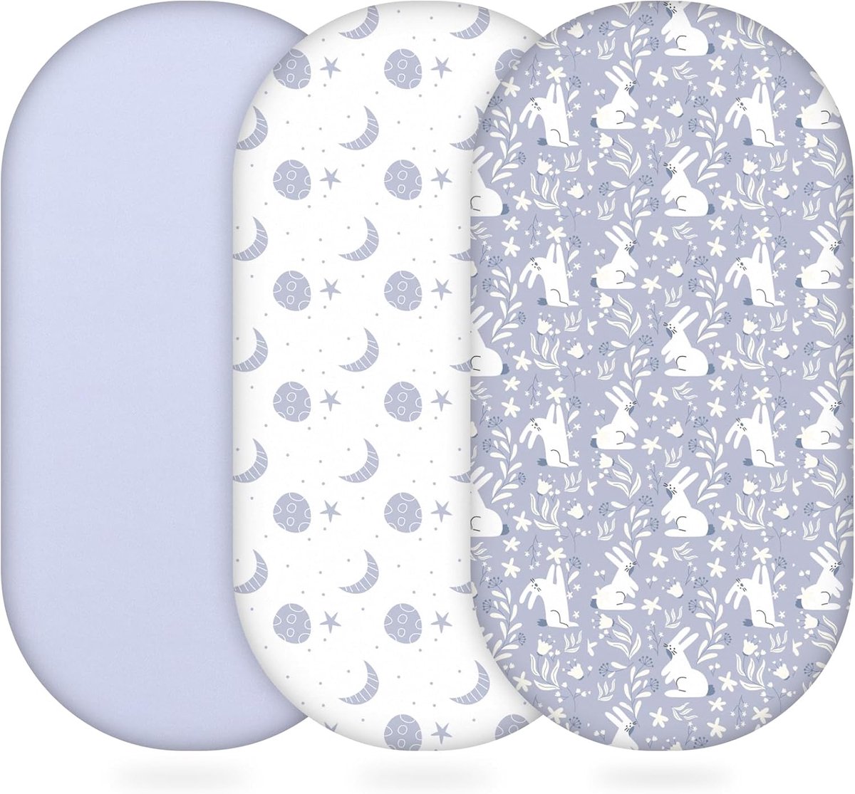 SnelShoppen - Moses Basket Sheets Set van 3, Ademende en Zachte Wiegdeken voor Pasgeborenen, Blauw Konijn, Hypoallergeen, Universele Pasvorm