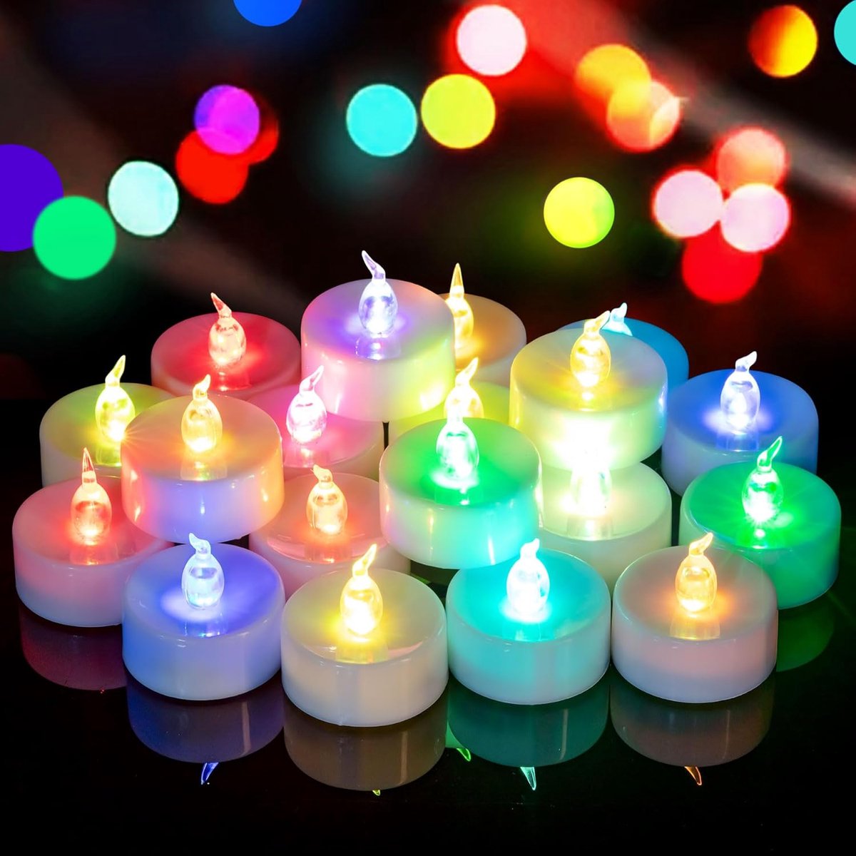 SnelShoppen - Pack van 24 Kleurige LED Tealights - Batterij Aangedreven Flameless Flickering Kaarsen - Kleurrijk voor Feestdagen, Kerst, Verjaardag en