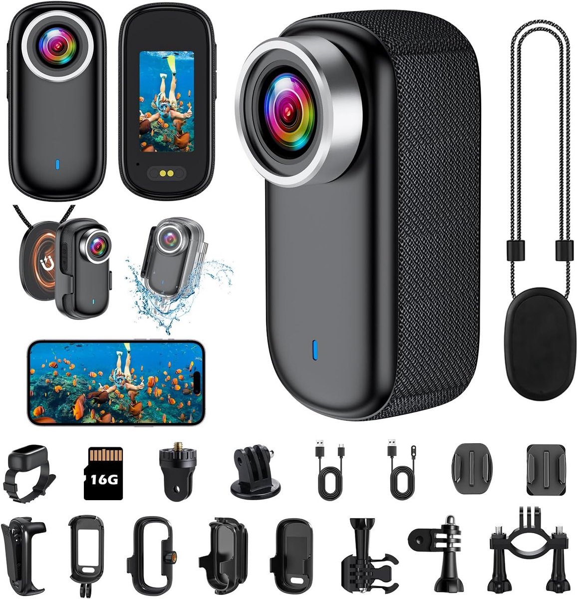 SnelShoppen - Action Camera WiFi 4K Waterproof Mini Sport Camera met 150° Hoek, Draagbare Helm Camera voor Fietsen, Motoren & Avonturen