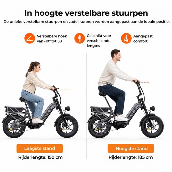 HillMiles MileLink 1 Elektrische fiets 250W 65Nm koppel 25km/u dubbele 48V 18Ah+22.5AH lithium accu,16x4 brede banden hydraulische schijfremmen, achterdrager met hoog draagvermogen stads en off-road, Grijs — afbeelding 4