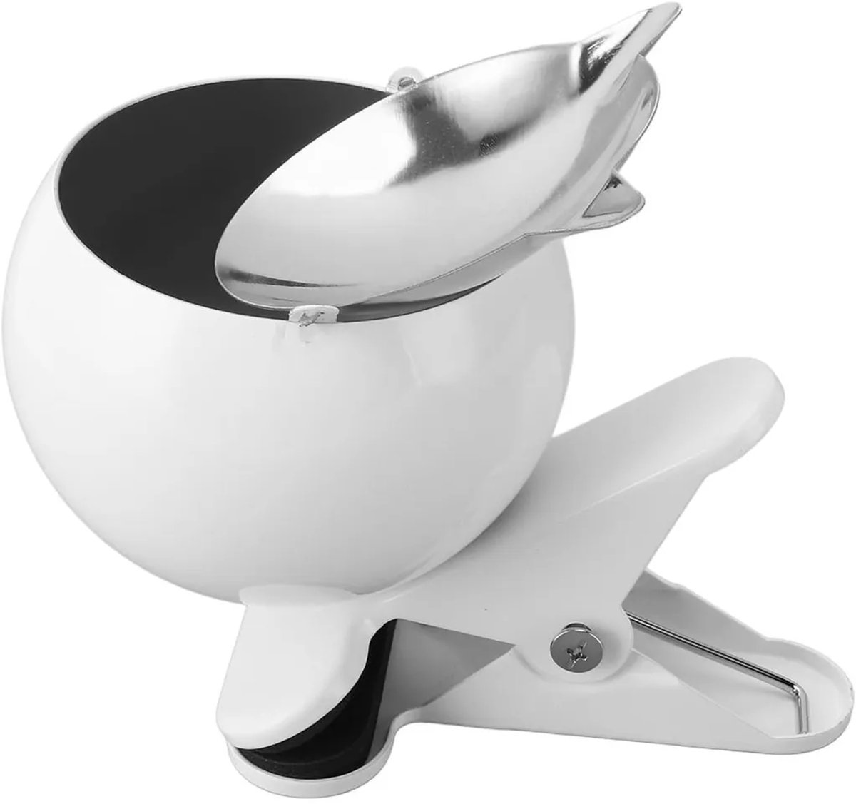 LISM-Klembare buitenasbak, Geschikt voor balkons, terrassen en tuinen, windbestendig, bolvormig met deksel, ontwerp uit één stuk, zilverwit.