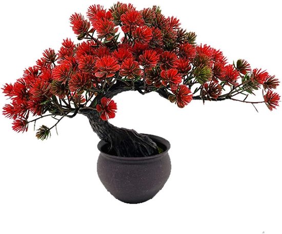 Artificial Bonsai Boom - Japanse Den Bonsai Plant voor Binnen, Zen Tuin Decoratie en Interieur Verfraaiing met Nepplant in Pot