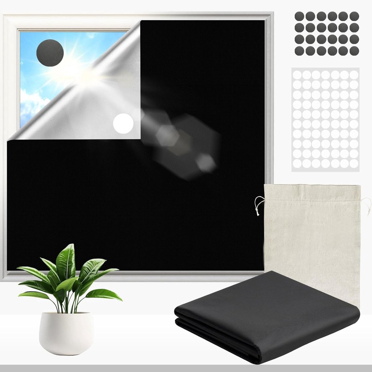 SnelShoppen - Verduisterend Rolgordijn zonder Boren, Magnetisch, 100% Verduistering, Thermische Stof, Zonwering voor Slaapkamer, Woonkamer, Kantoor, C