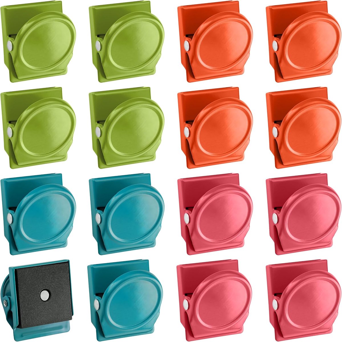 SnelShoppen - 16x Sterke Magnetische Clips - Vierkante Magneet Klemmen - 0.5kg Houdkracht - Assortiment Kleuren - Perfect voor Documenten en Notities