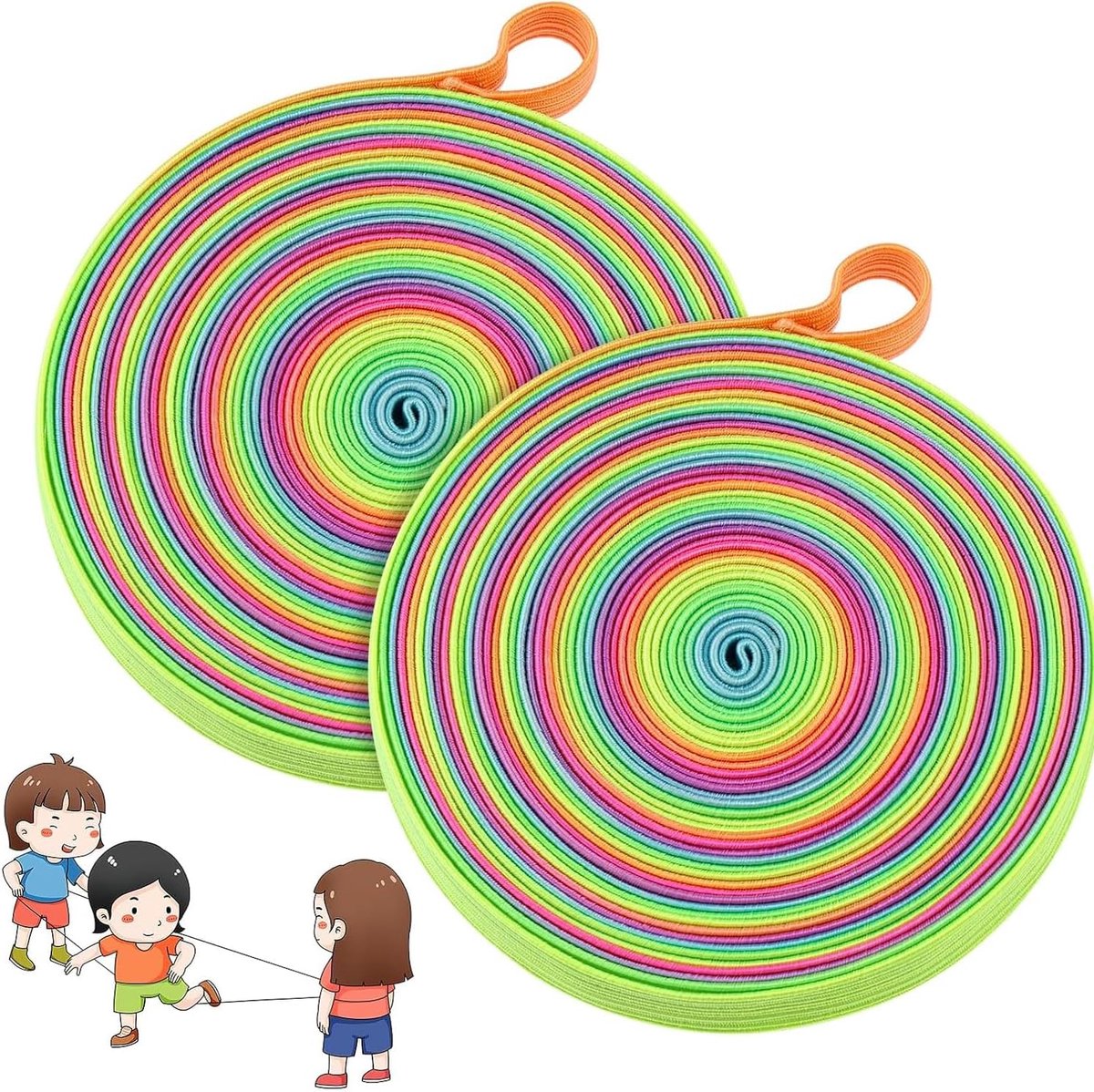 SnelShoppen - Rainbow Rubber Twisted Rope Set van 2 Rollen 6 m voor Kinderen 6-10 Jaar - Kleurige Speel Touw voor Actieve Spelletjes en Sport