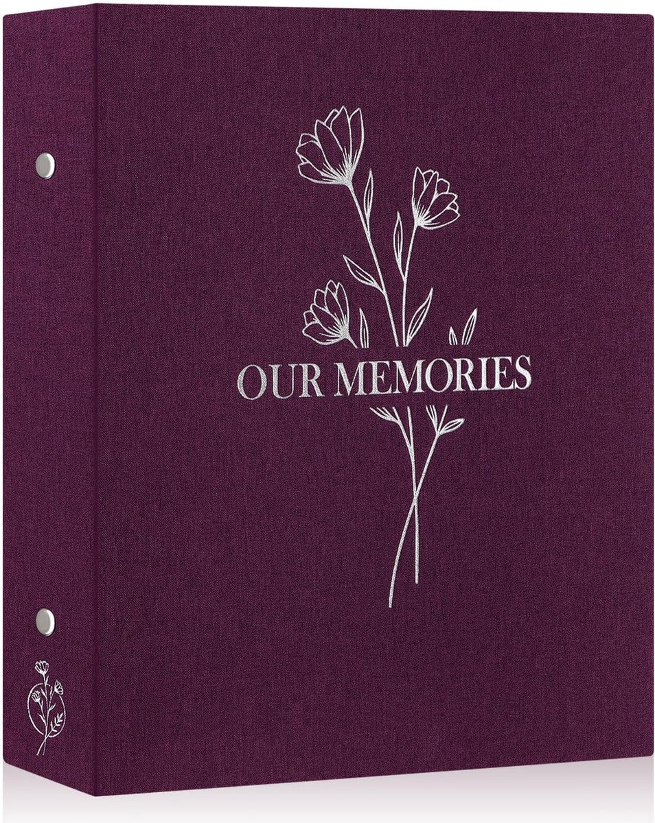 SnelShoppen - Fotoalbum 10 x 15 cm voor 400 Foto's, Slip Pocket, Linnen Cover, 'Our Memories', Paarse Kleur, Ideaal voor Cadeau en Herinneringen