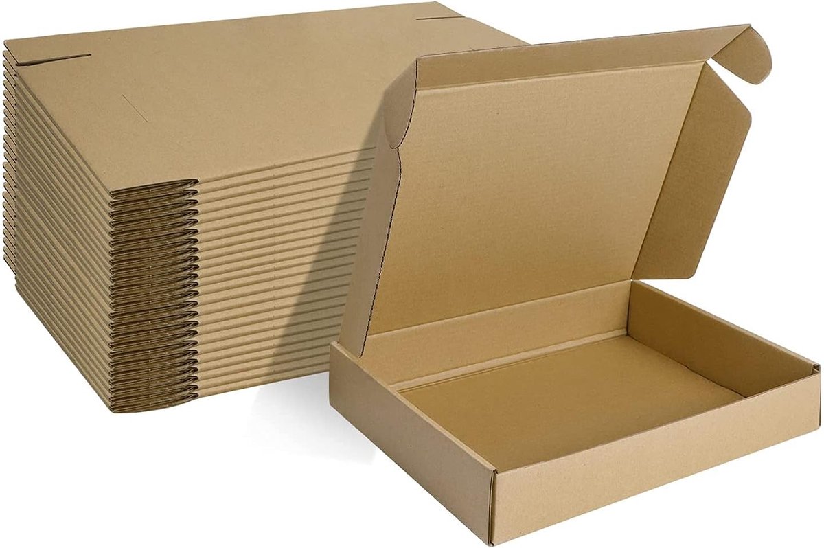 SnelShoppen - Vouwbare Cardboard Verzending Dozen 280x204x51mm - 25 Stuks - Perfect voor Cadeaus, Kaarsen, Boeken, Post - Bruin