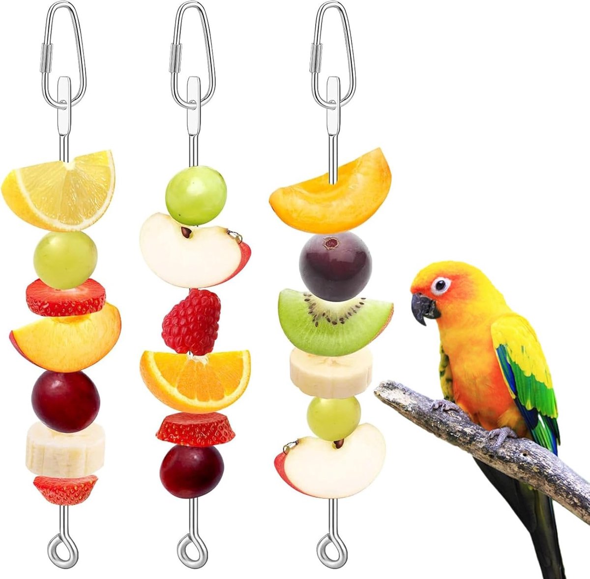 SnelShoppen - Bird Feeding Station Toy 3 Stuks Parrot Skewers, RVS Vogelvoeder Skewers voor Het Voeden van Vogels, Parrots, Duurzaam en Veilig, Eenvou