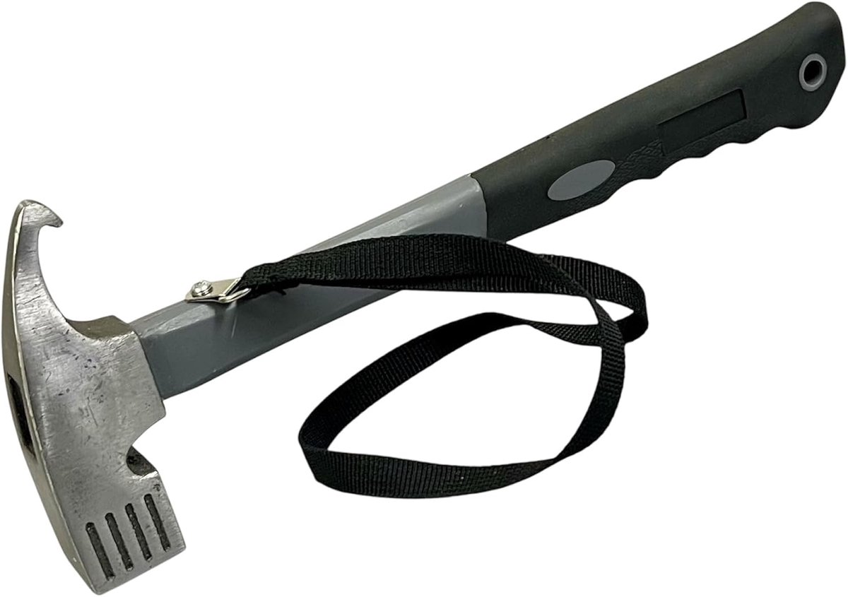 SnelShoppen - Camping Hammer met Polsband voor Tent Peggen - Haringhamer met Handgreep en Haringtrekker - Grijs/Zwart - Ideaal voor Kamperen, Festival