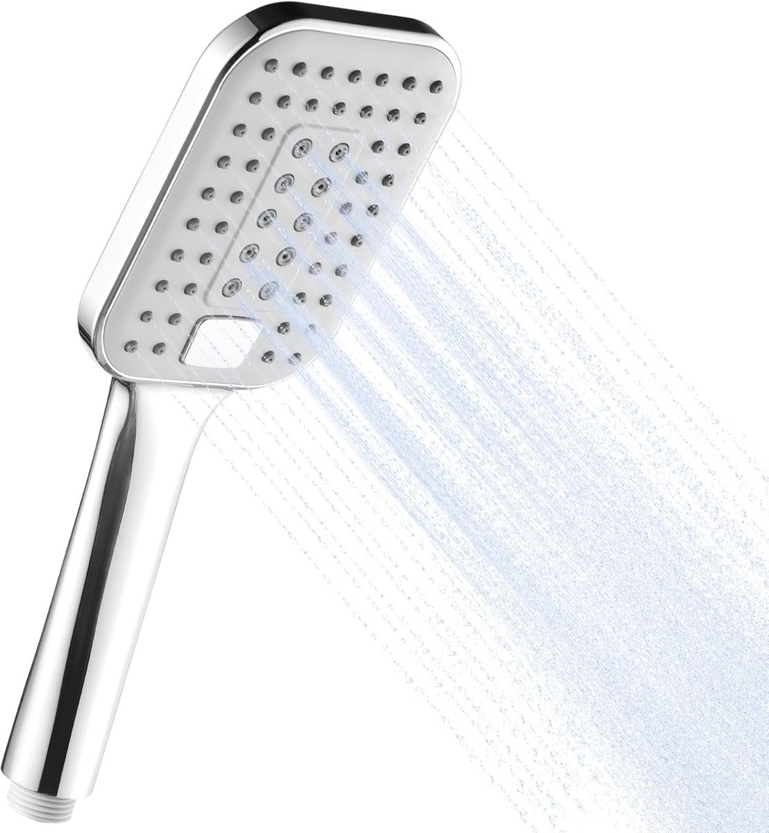SnelShoppen - Douchekop met 3 Stralen, Waterbesparende Handdouche, Grote Douchestraal, Vierkant 12x9cm, Chroom, Ideaal voor Badkamer