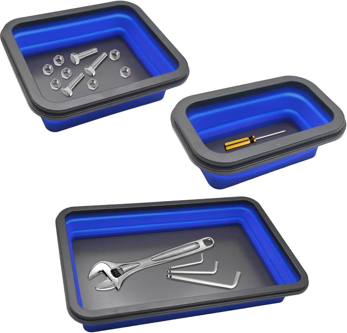SnelShoppen - Set van 3 Magnetische Opslagbakken, Siliconen Magnetische Tray, Vouwbaar, Workshop Accessoires voor Kleine Schroeven, Moeren en Ringen -