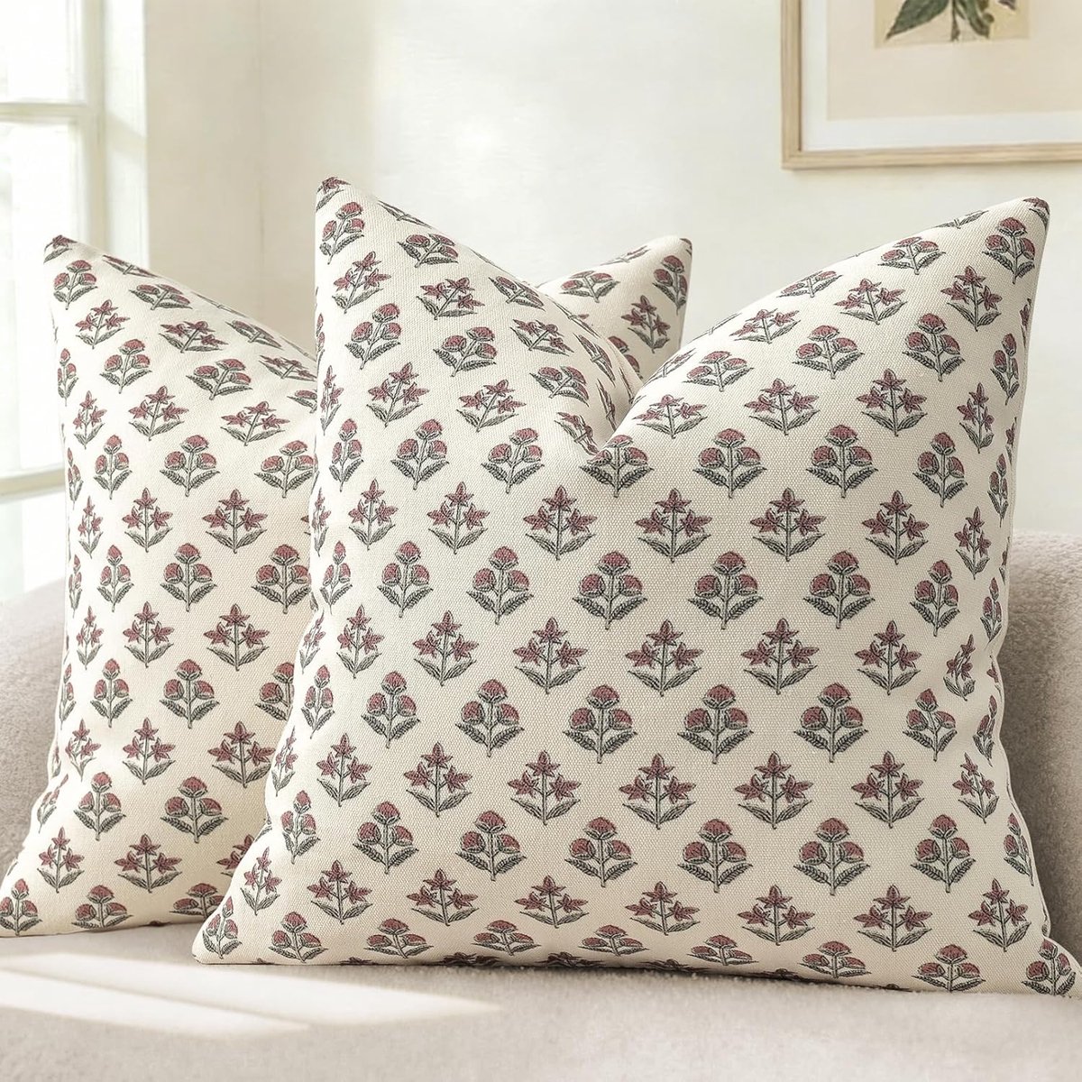 SnelShoppen - Set van 2 Moderne Botanische Vintage Kussenhoezen 40x40 cm - Bloemen Kussens voor Sofa, Armstoel, Bed - Duurzaam Katoenmengsel - Decorat