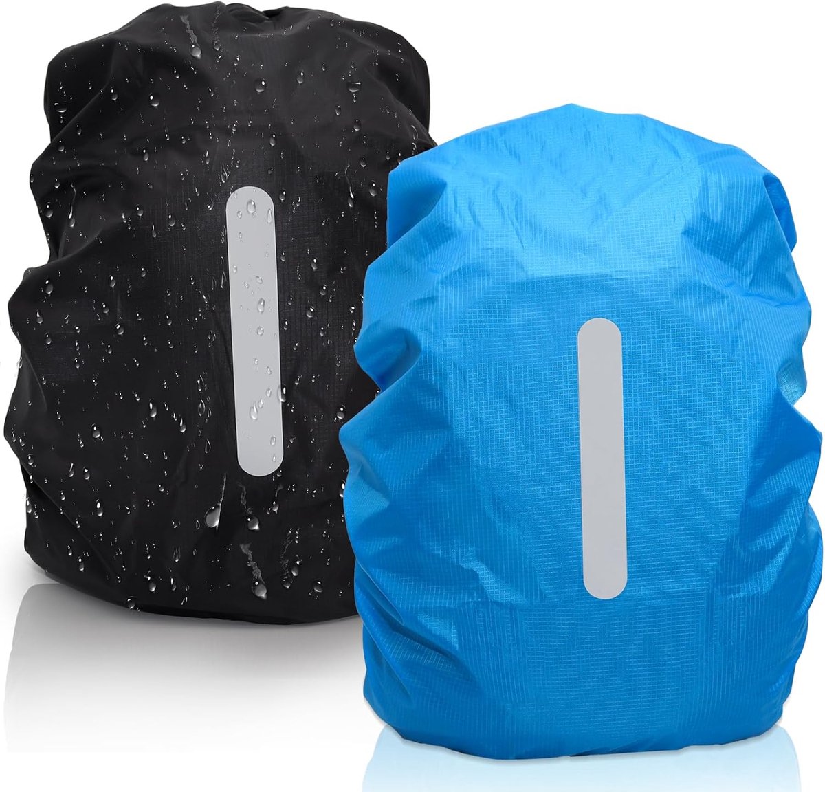 SnelShoppen - Pack van 2 Waterdichte Reflecterende Rugzakhoezen, Duurzaam en Weerbestendig, Geschikt voor Fietsen en Buitensporten, Zwart en Blauw, Pe