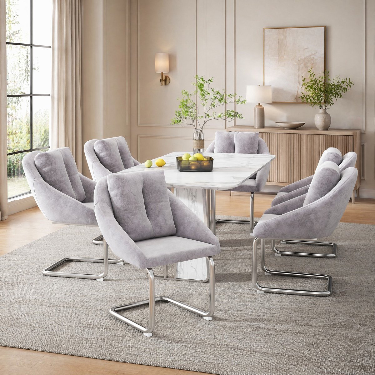 MODENUIT Eetkamerstoel - 59 x 65 x 82 cm - Draaibaar Met Armleuningen - Set Van 6 - Velvet Grijs