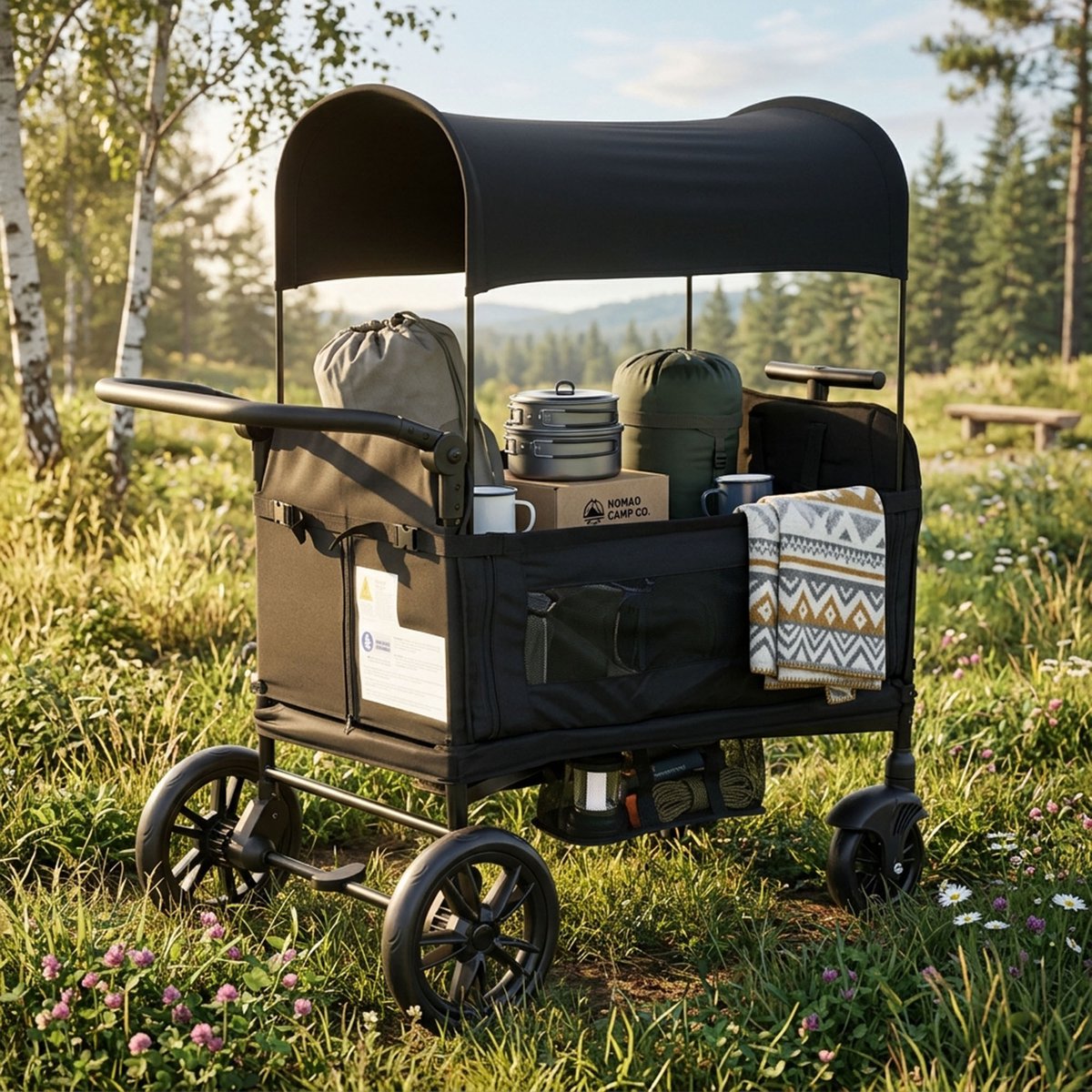 DESMIU Kinderwagen – Voor 2 Kinderen Opvouwbaar – 122 x 66 x 122 cm – Staal en Oxfordstof – Zwart – Met Zonnedak en 5 Puntgordel