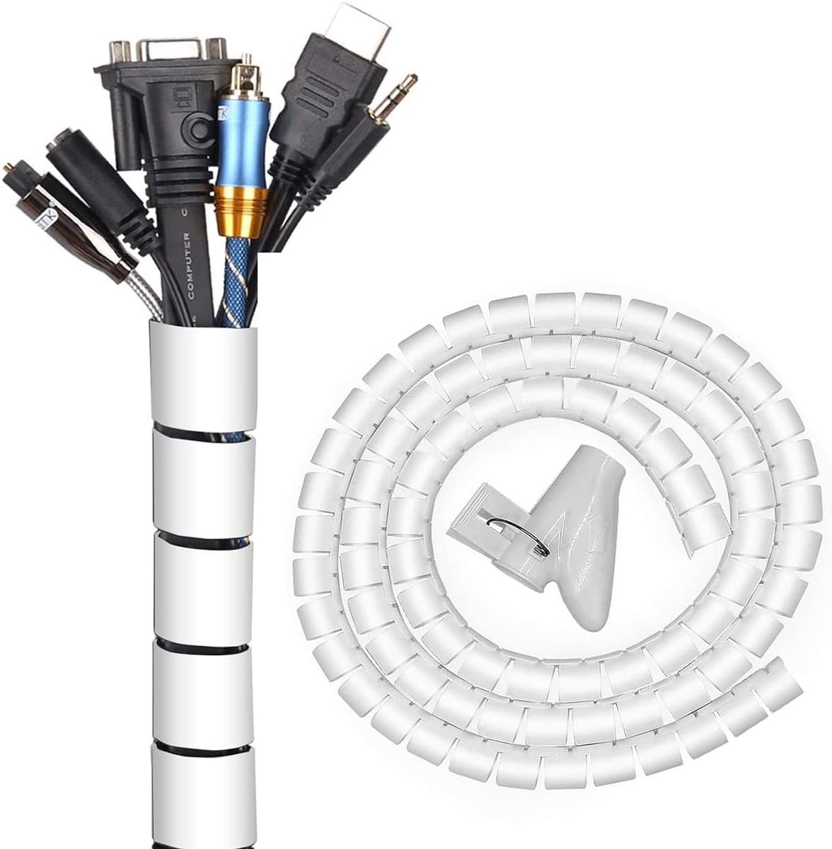 SnelShoppen - Kabelorganisatie Huls 3M, Kabelbeheer Bescherming met Organiser Clip, Spiral Cable Tidy Tube PE Pijp voor Computer Kabels Thuis of Kanto