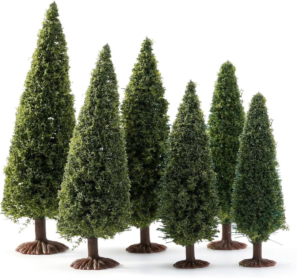 SnelShoppen - 6x Miniatuur Bomen voor Diorama's - Kunststof Groene Mini Trees voor Modelbouw, Straatdecoratie, Sand Table Landscaping, DIY Projecten