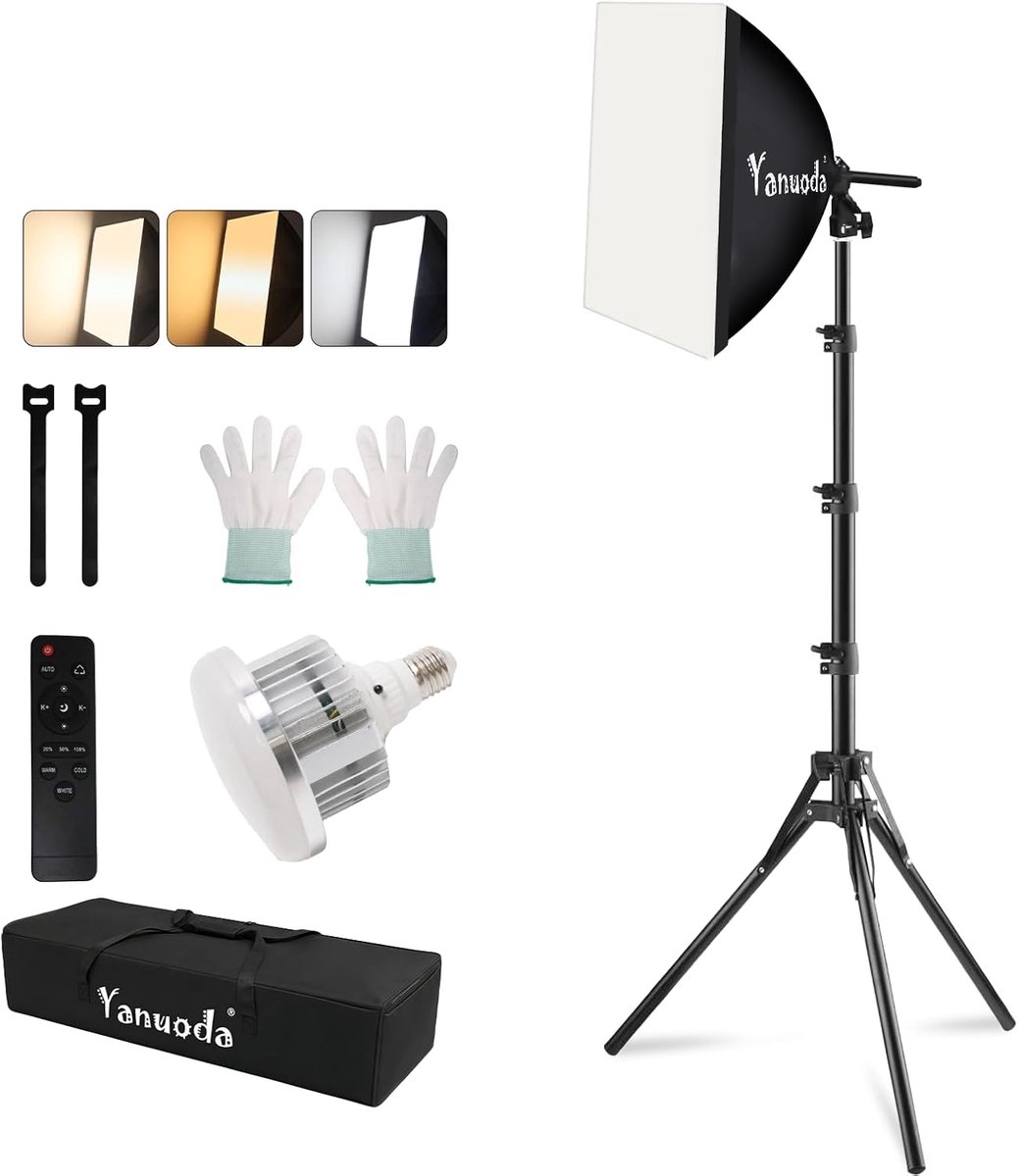 SnelShoppen - Professional Softbox Verlichtingsset 16x16 Inch - Studio Licht Fotografie met Afstandsbediening, Aanpasbare Helderheid en 3 Kleurtempera