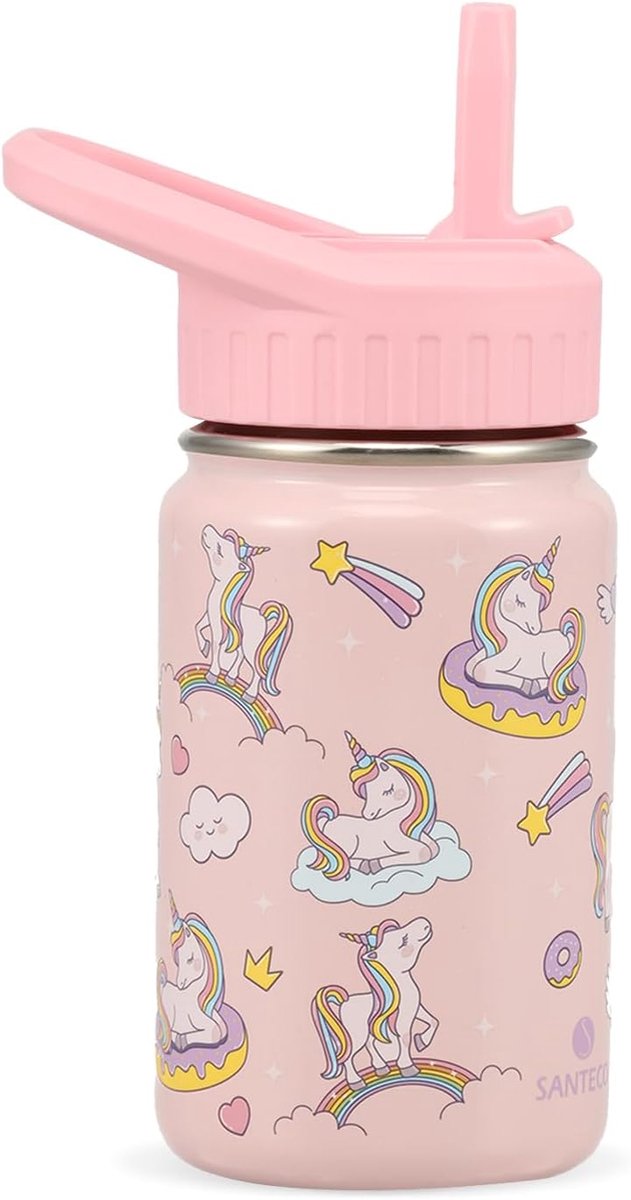 SnelShoppen - Kinderen Drinkfles RVS 350 ml met Rietje, Thermosfles BPA-vrij, Makkelijk Schoon te Maken, Voor School en Kinderdagverblijf, Voor Jongen