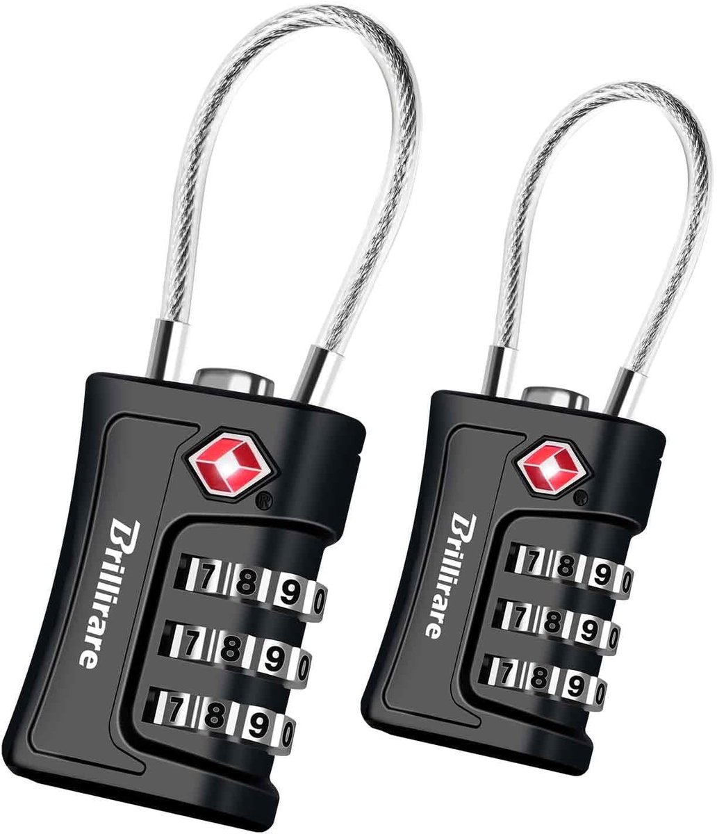 SnelShoppen - 2pcs TSA Goedgekeurde Padlock, Reis Combinatie Kabelsloten, 3-Cijferig Bagage Slot voor Koffers, Rugzakken, Kleedkamer, Poort - Zwart