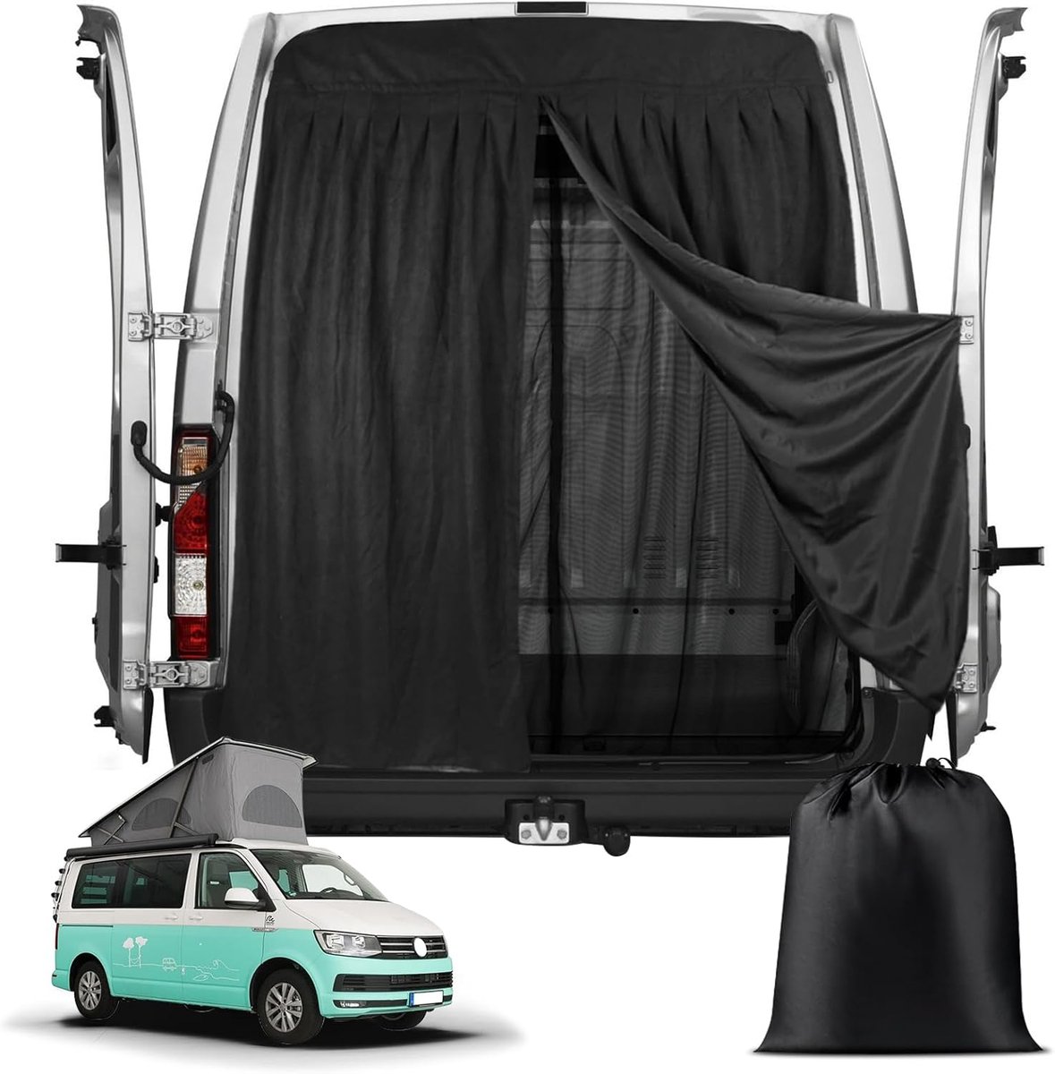 SnelShoppen - Magnetisch Insectenscherm VW T6 - Op Maat Gemaakt Twee-laags Vliegennet voor Achterklep met Middenrits - Makkelijk te Installeren