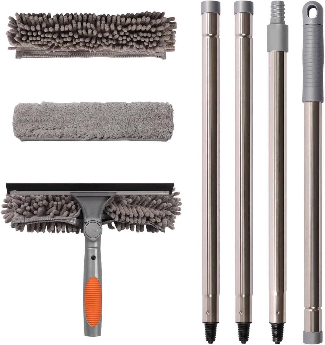 SnelShoppen - 2-in-1 Professionele Ramenreinigingsset 170cm met Uittrekbare Steel, Dubbelzijdige Ramenreiniger, Perfect voor Thuis, Auto, Winkels, Gri