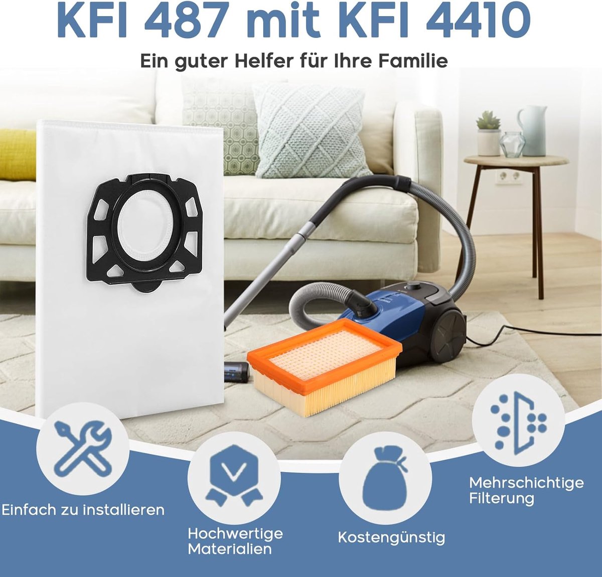 SnelShoppen - 10 Vacuum Cleaner Bags + 2 Filters voor Kärcher WD4, WD5, WD6, MV4, MV5, MV6 - HEPA Filter, Stofzak, Vervangingsonderdelen, Huis, Schoon