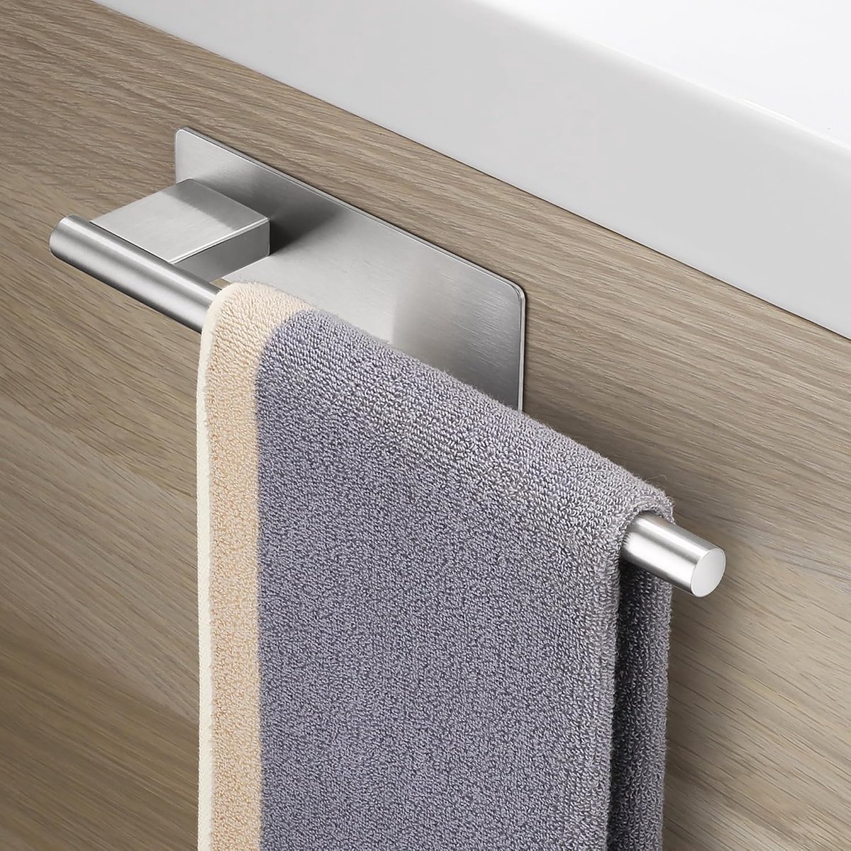 SnelShoppen - Towel Holder Zonder Boren, Zelfklevende Handdoekhouder, RVS 304, Handdoekenrek voor Plakken, Badkamer en Keuken, 28 cm, Zilver