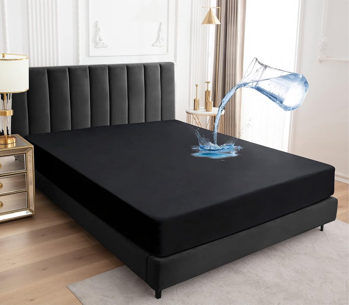 SnelShoppen - Waterdichte Matrasbeschermer 90x200cm, Ademend Fitted Sheet, Vochtbestendige Matrascover, Zwart, Geschikt voor Kinderen en Volwassenen