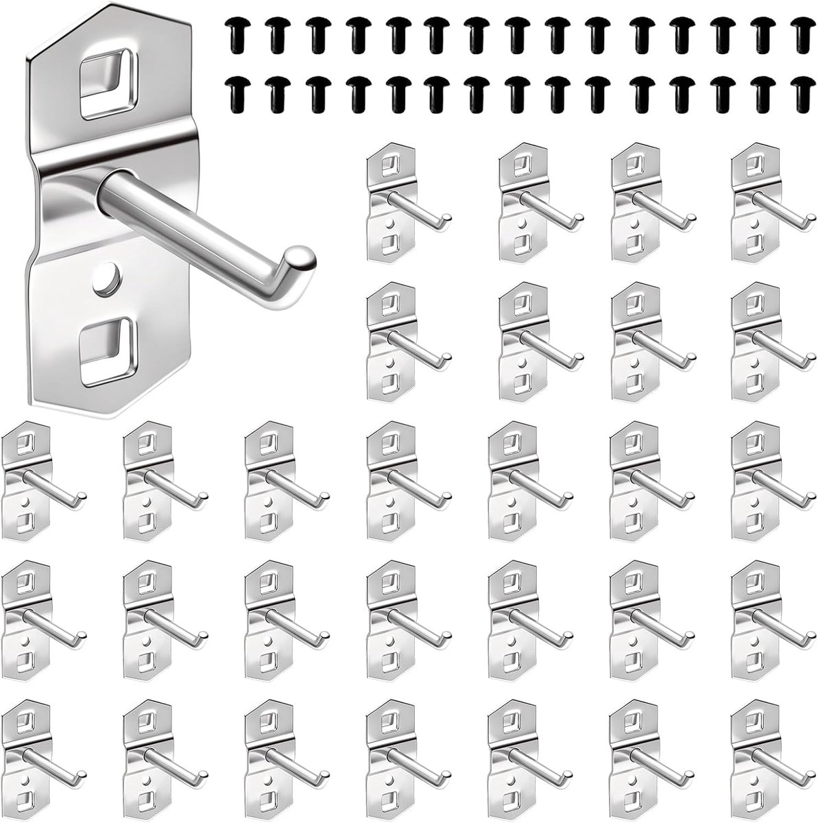 SnelShoppen - 30 Stuks Supermarkt Plankhaken, Gatenwandhaken, Gereedschapswand Haken met 30 Borgstiften, Verzonken Staal, Voor Werkplaats, Garage en M