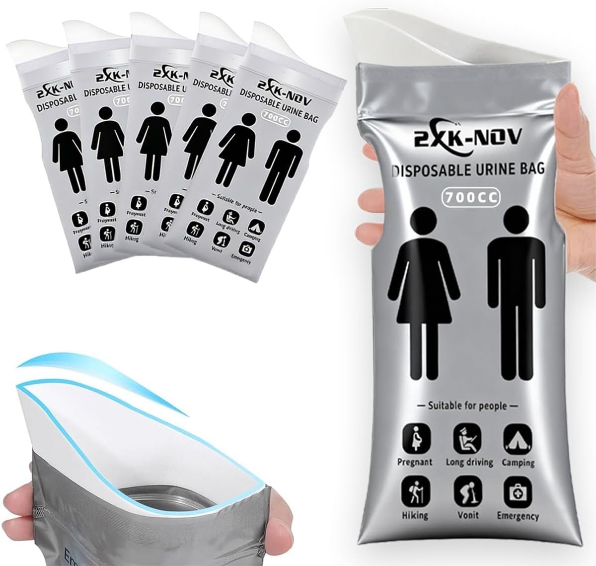 SnelShoppen - Disposable Urine Bag 700ml - Reis Toiletzak voor Camping, Auto, Hiken, Vuilniszakken, Kinderen en Volwassenen - Mobiele Noodoplossing