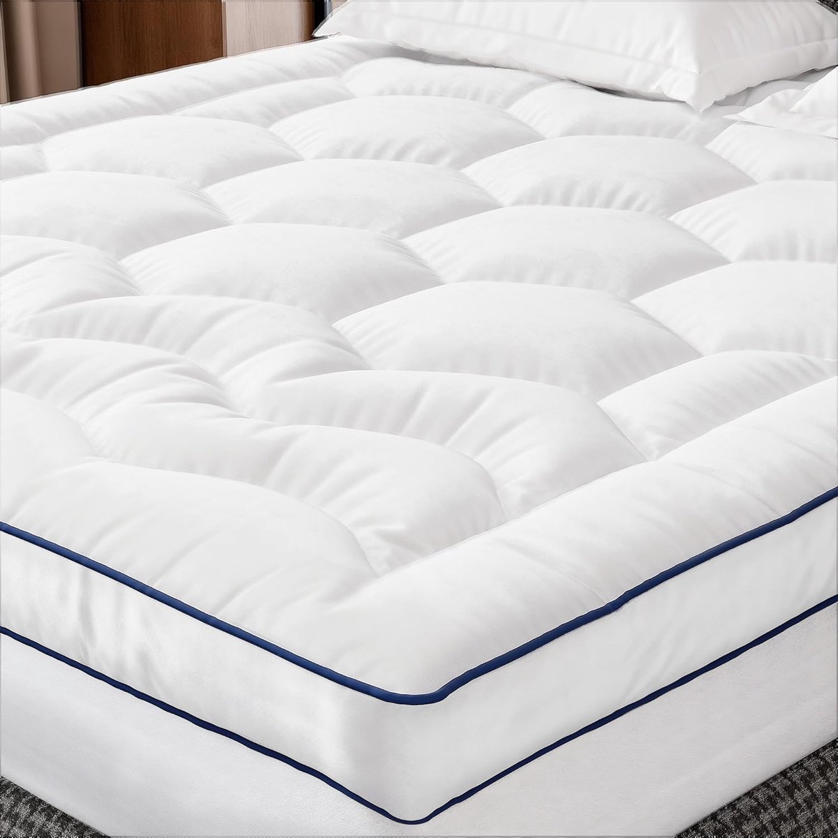 SnelShoppen - Mattress Topper 160 x 200 cm - 8 cm Hoog - Microfiber met Diepe Hoeken - Ademend en Stevig - Gevormde Quilted Matrasbeschermer voor Gezo