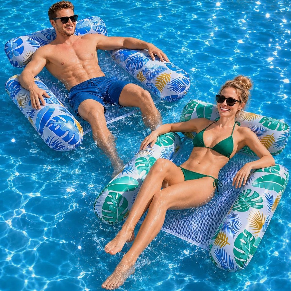 SnelShoppen - Luchtmatras 4-in-1 Waterhangmat voor Volwassenen - Opblaasbaar Zwembadaccessoire - 2 Stuks - Multifunctioneel - Ideaal voor Strand, Zwem